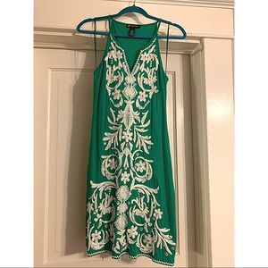 Green Embroidered Shift Dress
